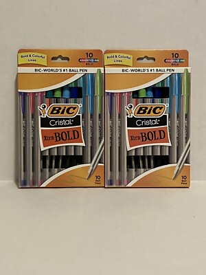 2 Boxes of BIC Cristal Ballpoint Stick Pens Assorted Ink Colors 10 Pack