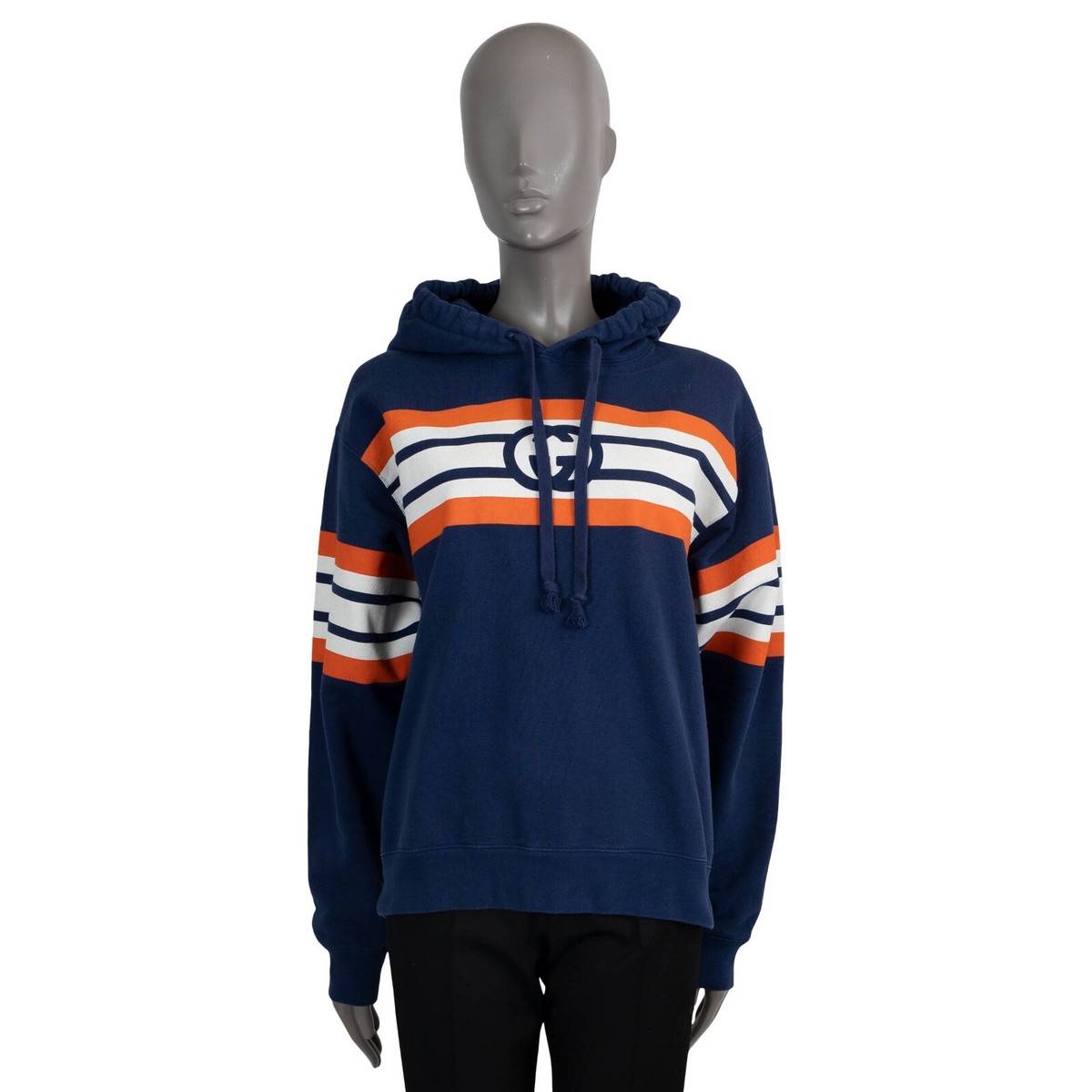 70114 auth GUCCI blue & orange cotton 2021 STRIPED GG Hoodie