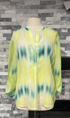 FRED DAVID MULTI COLOR BUTTON DOWN TOP SHIRT BLOUSE XL