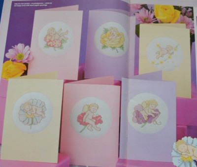 Nur Kreuzstichkarte - Süße Kartensammlung mit 6 kleinen Blumen Cherub Babys