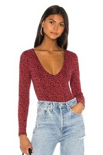 REVOLVE Lovers Friends Bodysuit in Red Leopard V-Neck Long Sleeve Size S