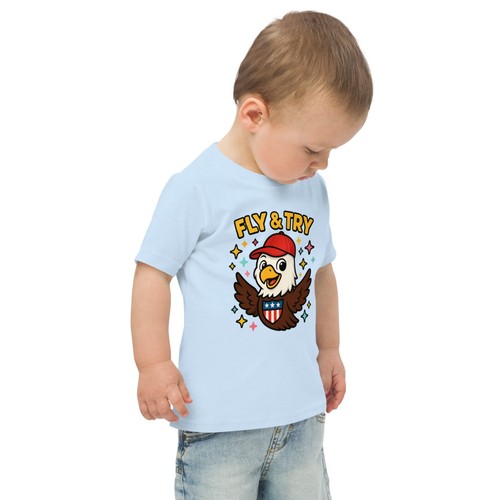 Kids FLY & TRY Cartoon Eagle T-Shirt Jersey – USA Pride Graphic Tee for Toddlers - Picture 64 of 75