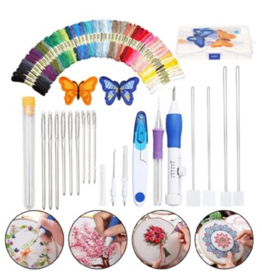 DIY Punch Needle Embroidery Pen Kit 50 Color Thread Sewing Craft Tool Set