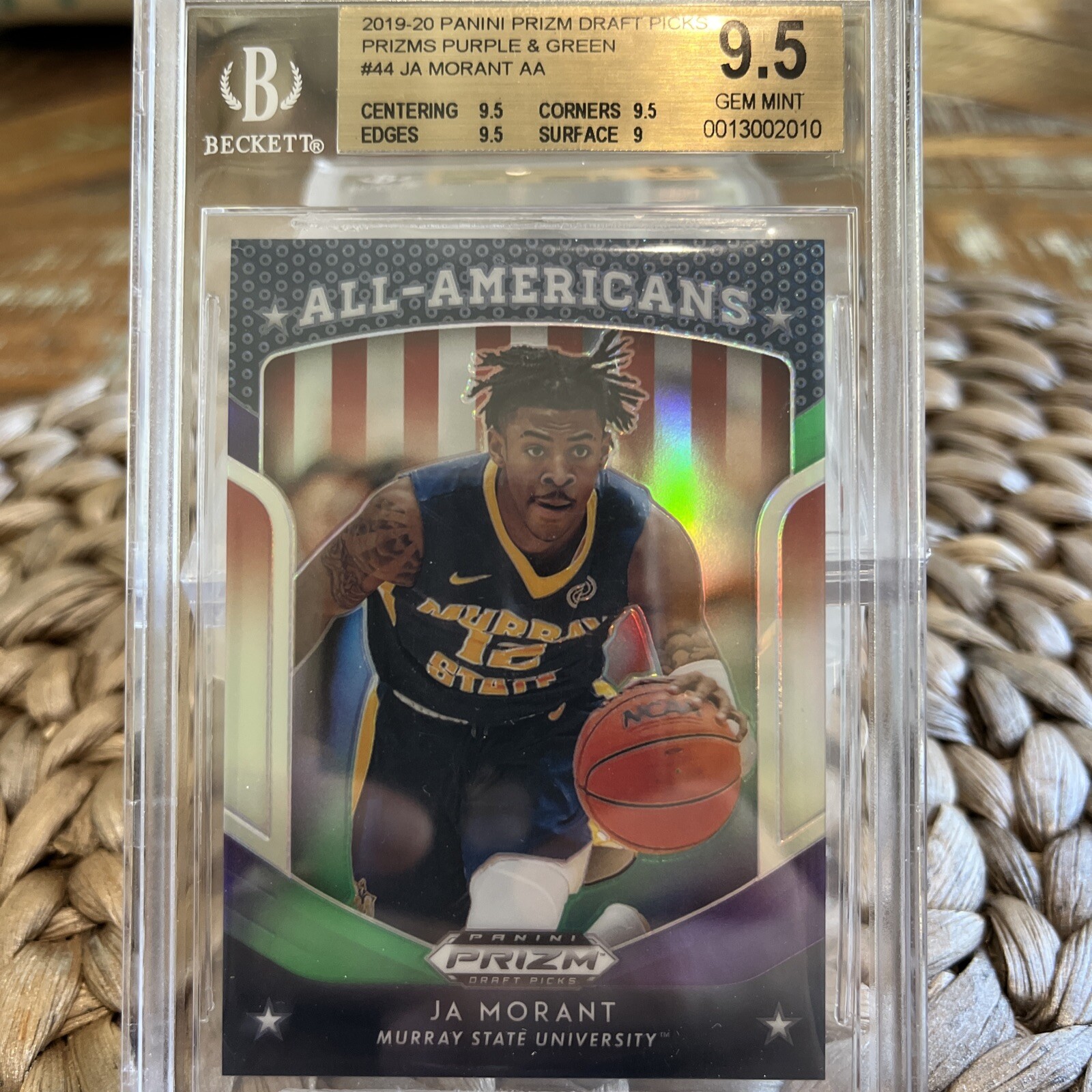 JA MORANT 2019 PANINI PRIZM Purple Green /199 DRAFT PICKS  #44 BGS 9.5 GEM MT