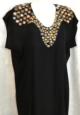 yves saint laurent Vintage Dress Black Sleeveless Multicolor Beaded Size  F-38 | eBay