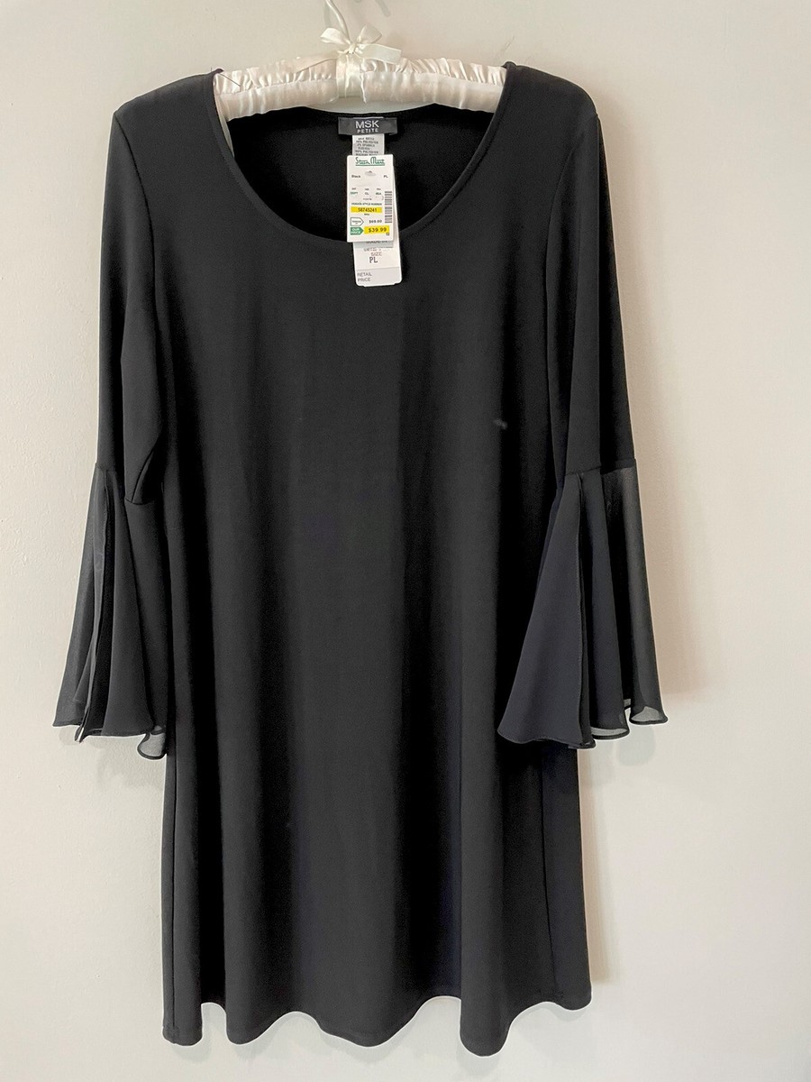 msk casual dresses Msk Women's Pleated Ruffle-Trim 3/4-Sleeve Dress - Black