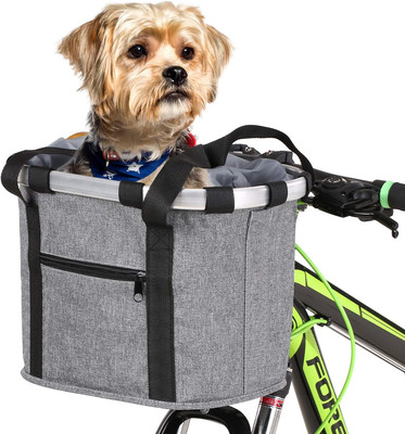Bike Basket, Small Pet Cat Dog Carrier Bicycle Handlebar Front Basket Folding De