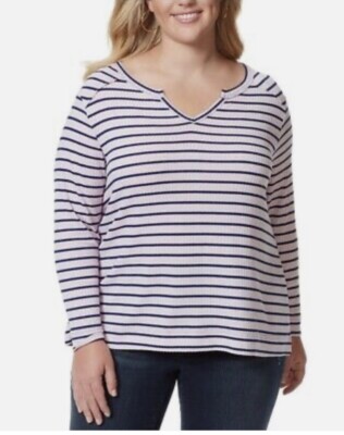 Jessica Simpson Women's Trendy Esma Striped Top Orchid Hush V-Neck Plus Size 1X