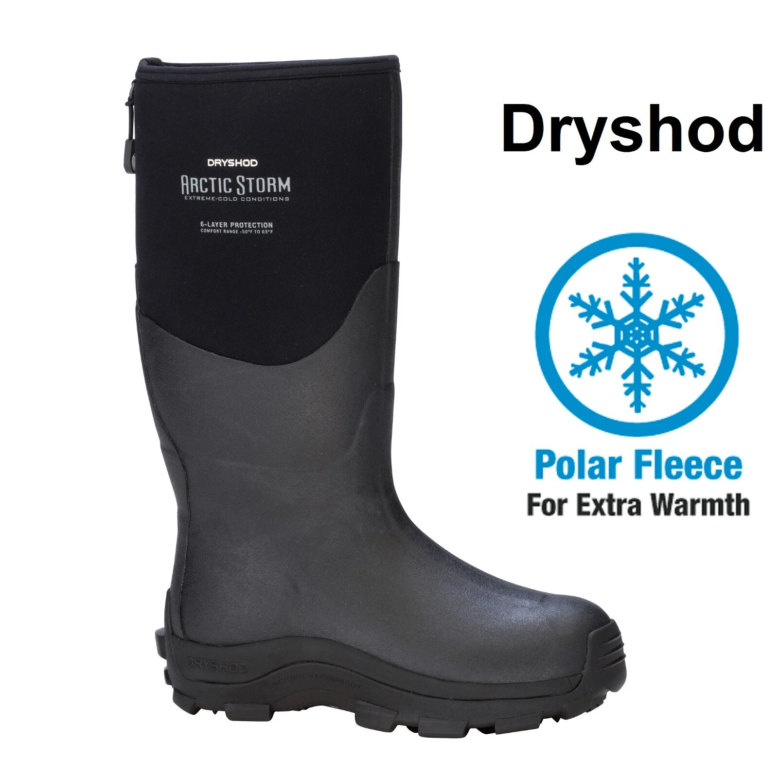 Dryshod Men's Size 16 Arctic Storm HI 15" Boot BLACK "Muck Style" ARS-MH-BK