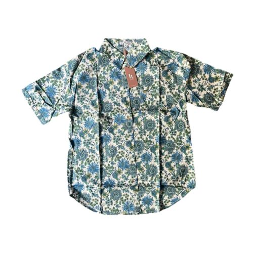 Hotouch Women's Linen Cotton V-Neck Button Down Shirt Short Sleeve Blouse M
