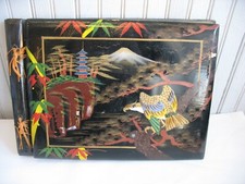 Vintage 1940s  Black Lacquer Hand painted Japanese Photo Album w some photos GA