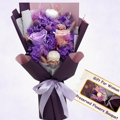 Preserved Flowers Bouquet Purple Roses Gifts for Women Mom Birthday Graduation