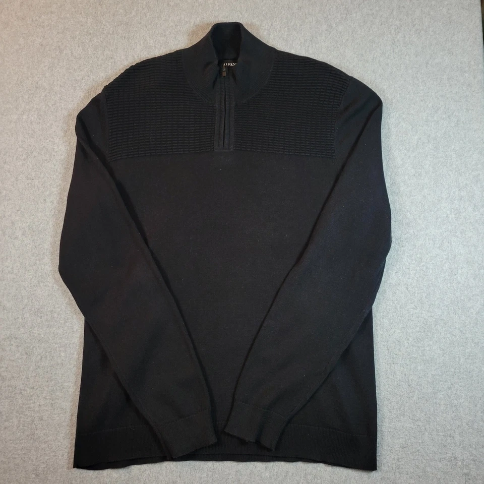 Alfani Sweater Mens Medium 1/4 Zip Black Pullover Knit Cotton Sweatshirt - Image 4 of 4