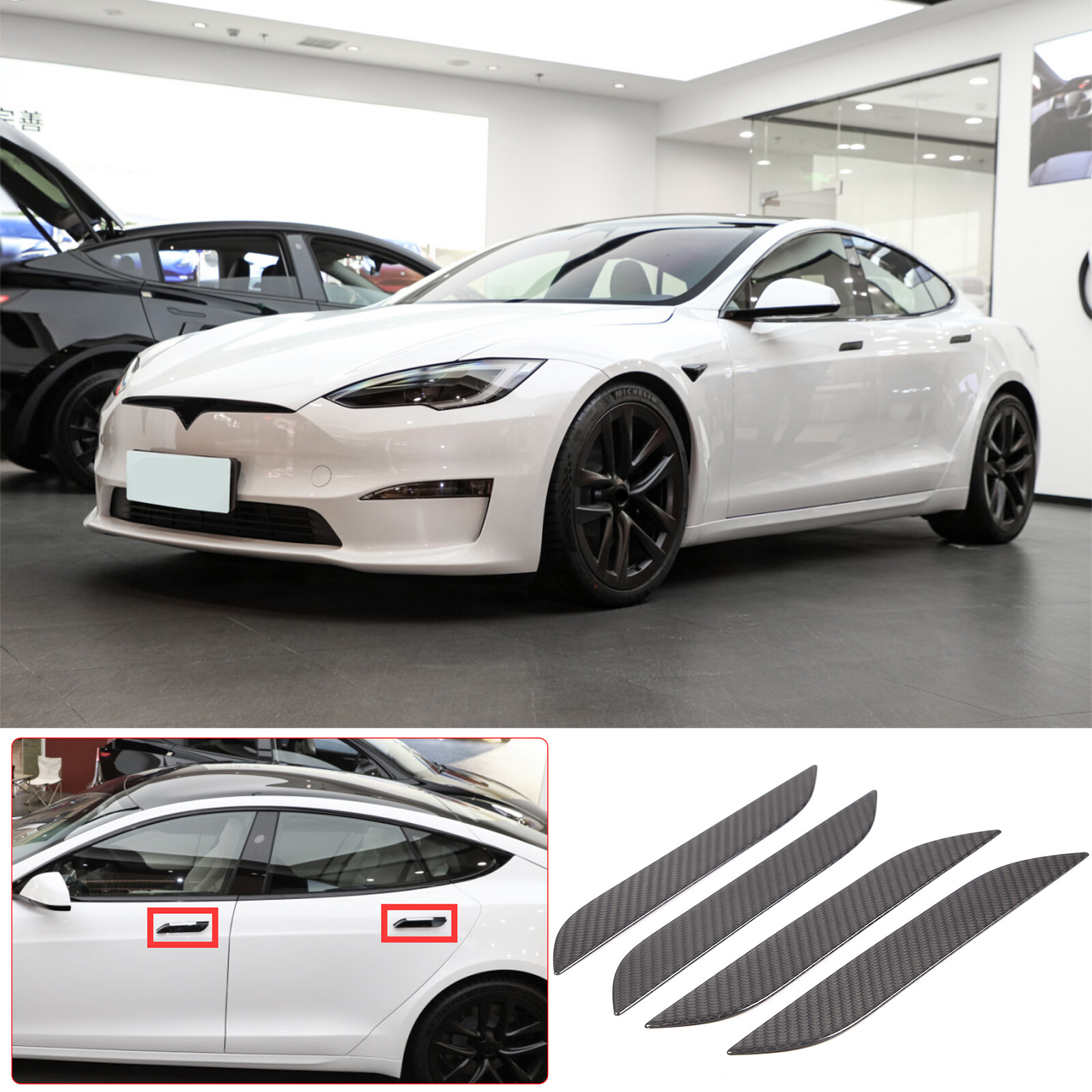 Matte Black Car outside body Door Handle Covers Sticker For Tesla Model S 2014+