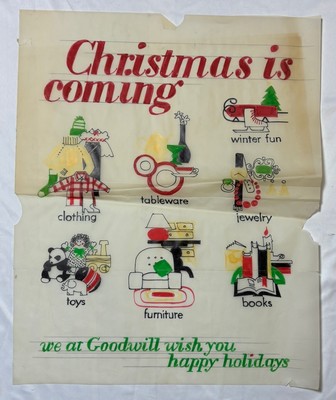 Vintage Original Jane Kovacic Goodwill Christmas Advertisment Drawing 1970s?