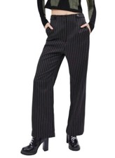 Cider Women’s Medium Pin Striped Button Front Straight Leg Pants Black White New