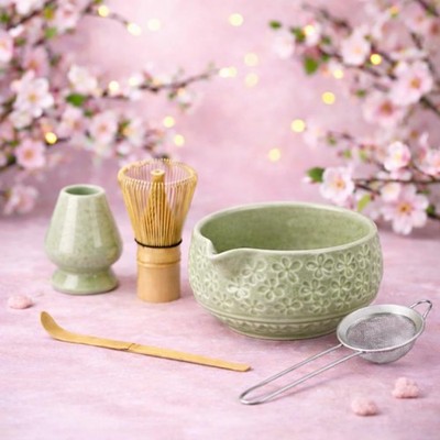 Matcha Kit - Complete Matcha Set with Bamboo Whisk, Bowl with Spout, Scoop