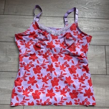 Ruby Ribbon Size 42 Diva Lace Cami Level 5 Shapewear V-Neck W/Lace Red Hibiscus