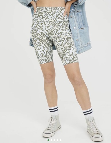 OFFLINE by Aerie Goals Printed Hi-Rise Bike Short Color Olive Fun Size L