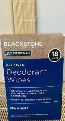 NIB! Blackstone Men's Biodegradable Deodorant Wipes Sea & Surf Scent 18 Pack