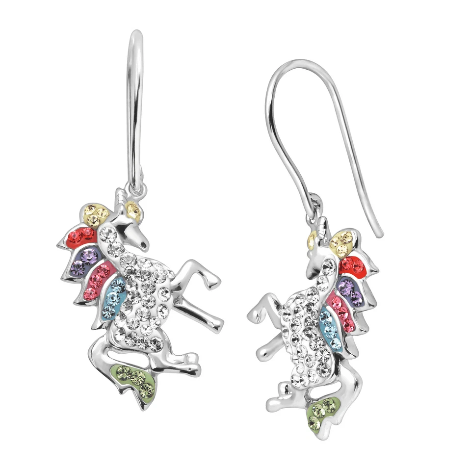 Pendientes colgantes de unicornio Crystaluxe con cristales en plata de ley