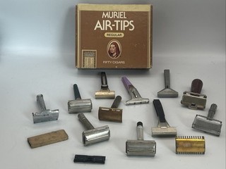 MTB mixed Vintage Lot Of Razors W/ Mural Air tops Cigar Case