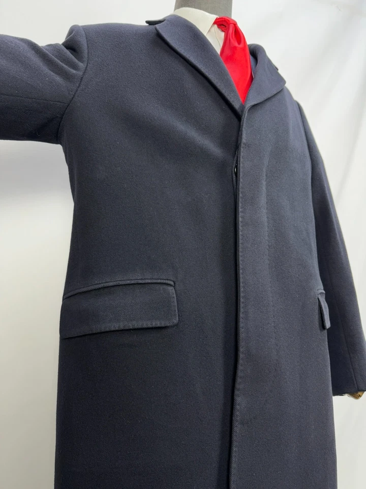 Vintage Men's HARRODS Cashmere wool navy blue Classic Overcoat US Size 42R 44R - Image 4 of 4