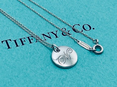 Tiffany & Co. Halskette runde Platte Initiale N Anhänger Kette Sterlingsilber 925