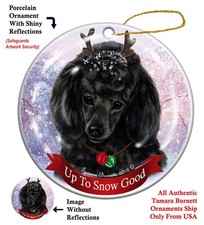 Black Poodle Dog Reindeer Porcelain Christmas Ornament