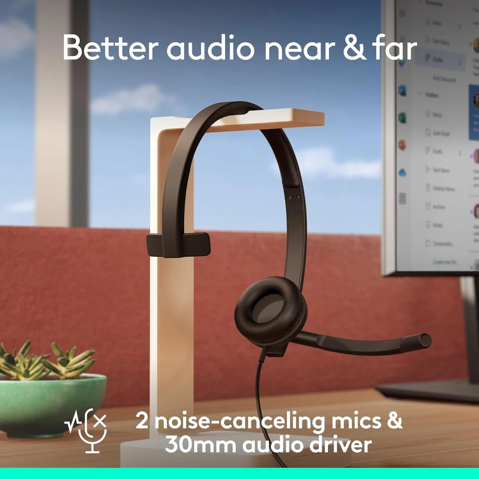Logitech H570e USB Headset Microphone for PC Mac Black Noise-Canceling Mics - Image 3 of 4