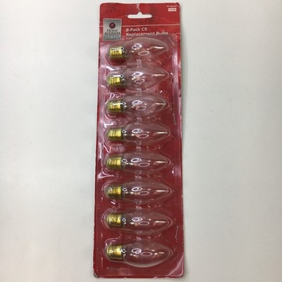 Home Accents Holiday 8 Pack C9 Replacement Clear Bulbs 7W Vintage Christmas Deco