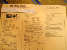 1966 Pontiac Tempest 6cyl. 230 Cu In. Engine  Standardsadjustments Card