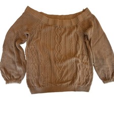 Women s Brown Cable-Knit Off-the-Shoulder Pullover Sweater M