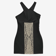 Bebe Addiction Black Sequin Cutout Bodycon Mini Dress XS Crisscross Y2K Club USA