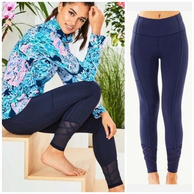 NWT Lilly Pulitzer Luxletic Weekender High Rise Legging, XS, True Navy, Mesh