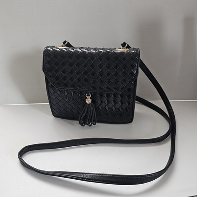Vintage Talbots Woven Tassel Bah Black Leather Crossbody  Mini Box Square...