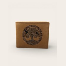 Leder Geldbörse Herren mit  Gravur, Yggdrasil & Odins Raben, RFID, Querformat