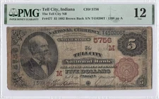 PMG F12 Ch. 5756 1882 $5 Brown Back The Tell City National Bank, Tell City, IN *