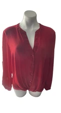 INC International Concepts Womens Blouse XL Red Pull On Half Sleeve Button Front