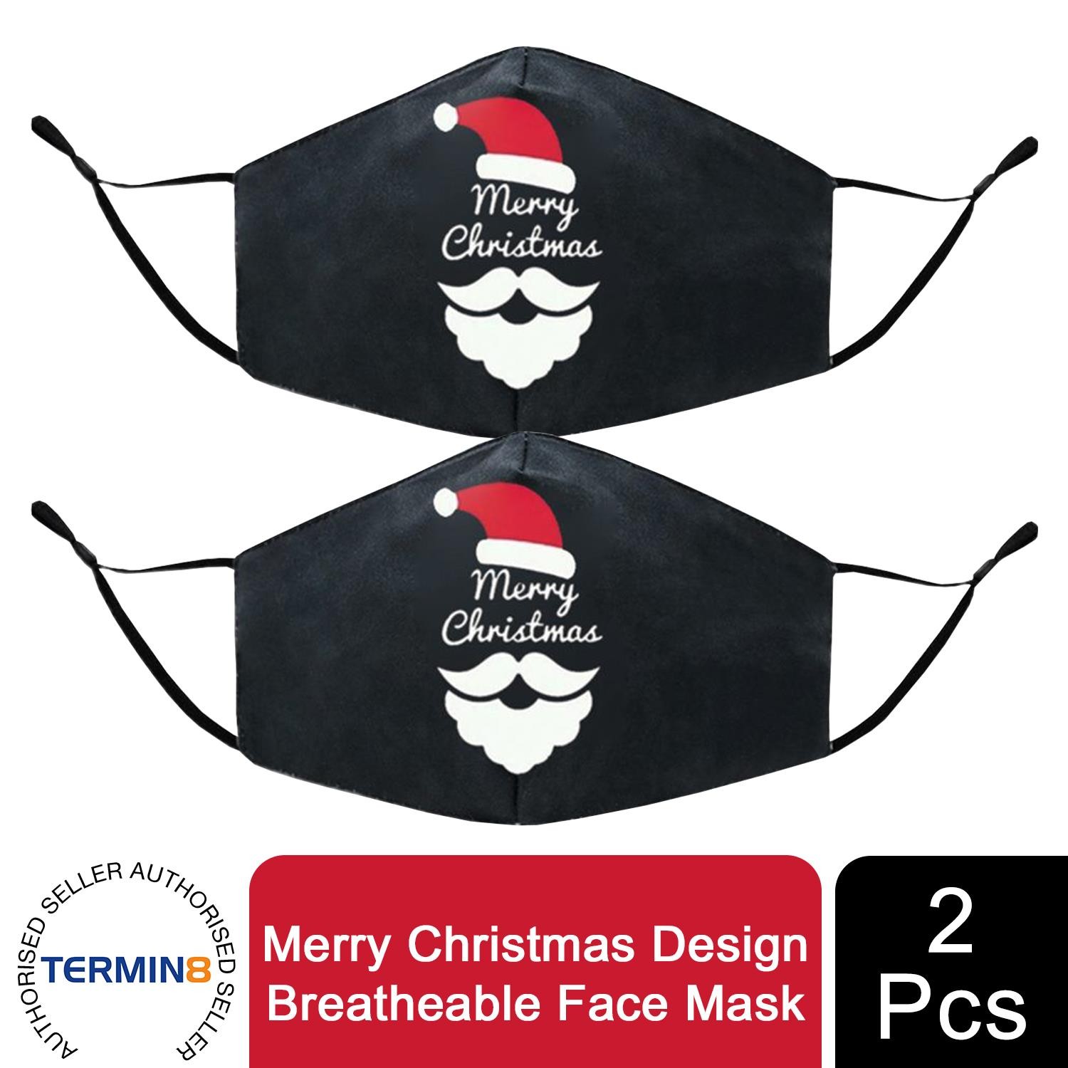 Termin8 Christmas Festive Printed Face Mask Breathable Reusable 2 Pack