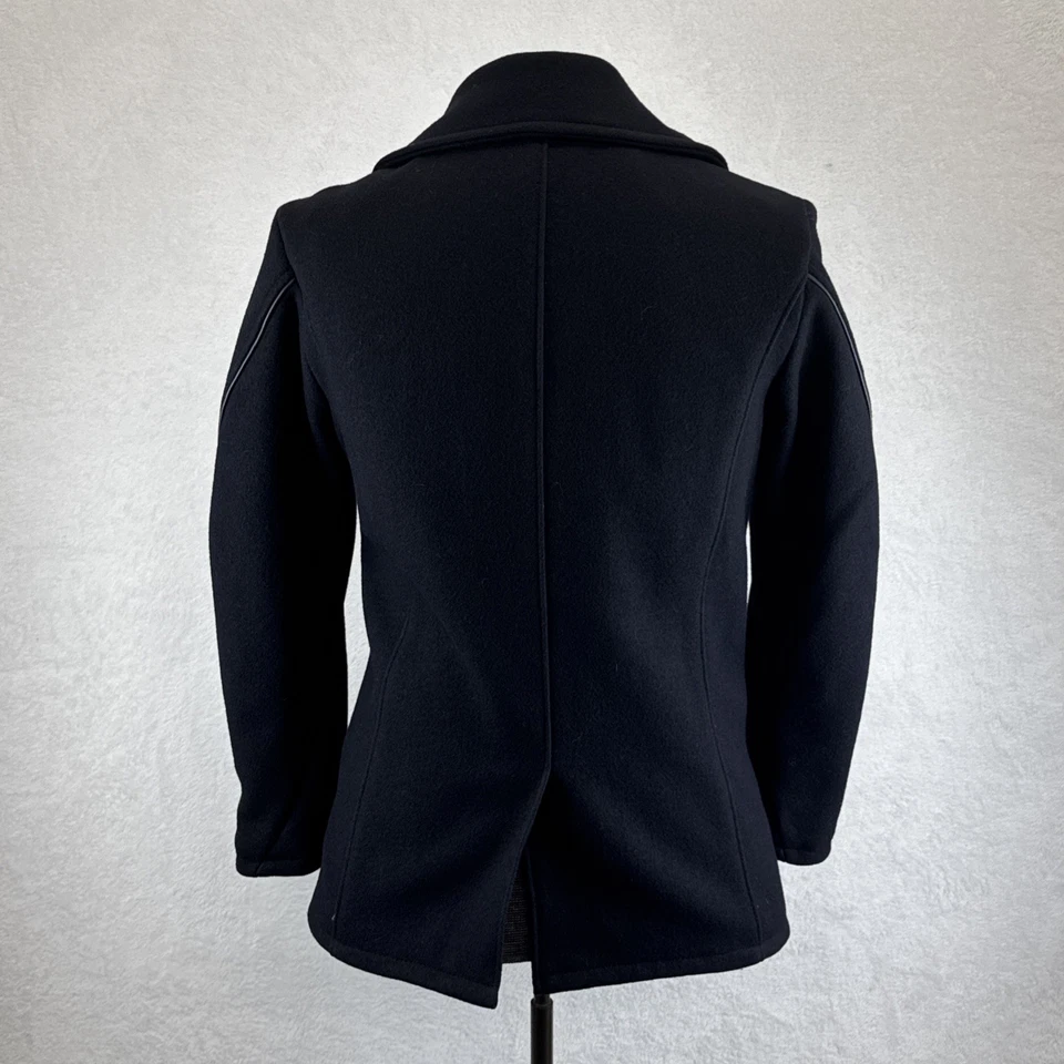 Schott  740C Wool Naval Peacoat Men’s 38 Black Leather Trim Red Lining Made USA - Image 2 of 4