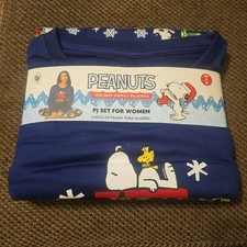 Peanuts Women's 2 Piece Fleece Sleepwear Pajama Set Sz L 12-14 Long Sleeve Top