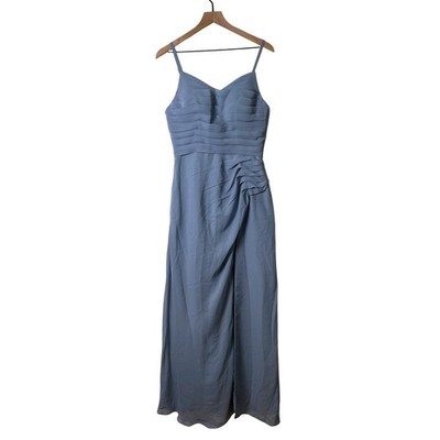 BXZ Womens Maxi Formal Dress Dusty Blue Size 8 Pleated Ruched Evening Gown NEW