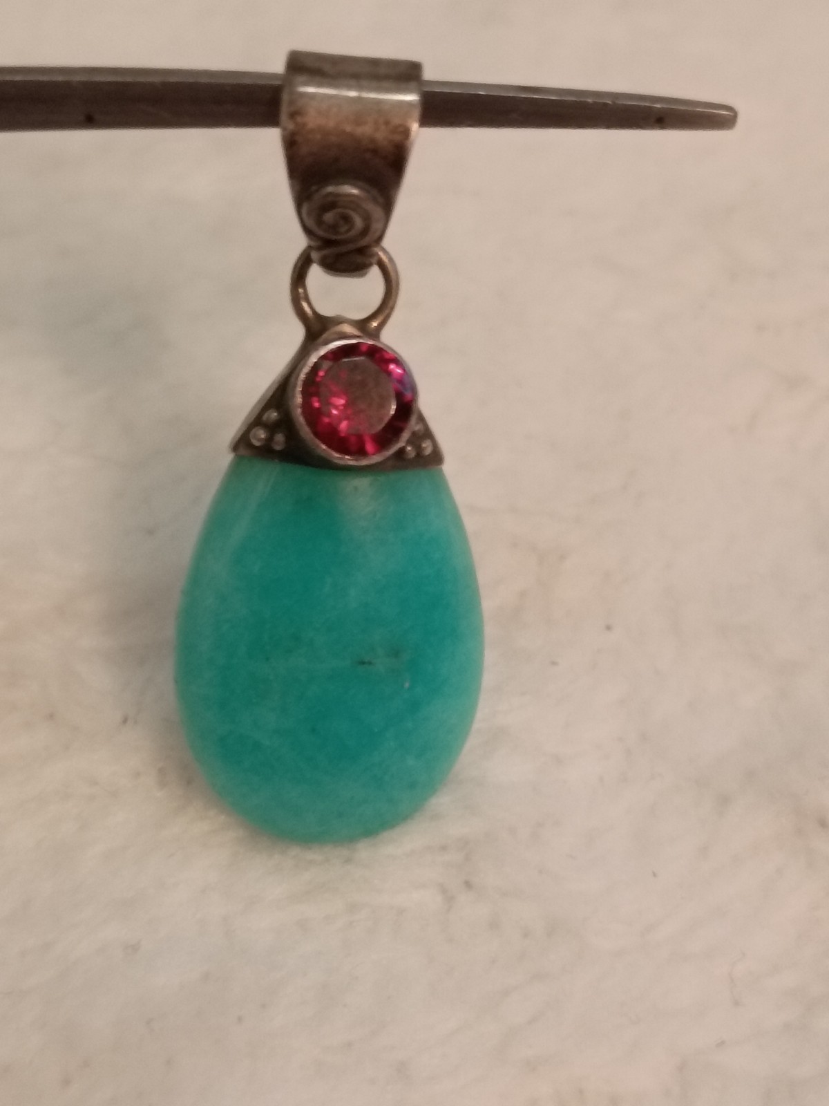 Handmade Turquoise Amazonite & Ruby Teardrop Pend… - image 9
