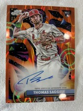 2025 Topps Chrome Cosmic-Thomas Saggese OnCard Auto/25 Orange Galactic Refractor