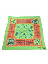 Vintage Bright Green Neon Boho Unique Print Bandana Festival Scarf Made In USA