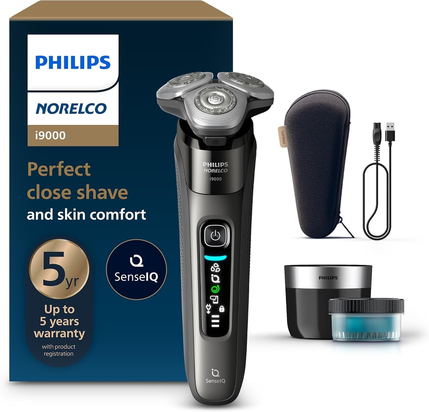 Philips Norelco Electric Shaver i9000 Wet & Dry Dark Slate SenseIQ Pod X9002/82