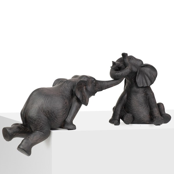 Deko Elefanten 2Er-Set Schwarz Resin Ca. 58 X 25 X 21 Cm Tierfigur FüR Regal-image