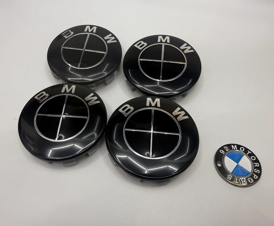 Juego de tapacubos centrales de rueda flotante BMW "PINTADO" 68mm y 56mm ¡SIN CROMO EN EL BORDE! NEGRO Foto 3 de 4