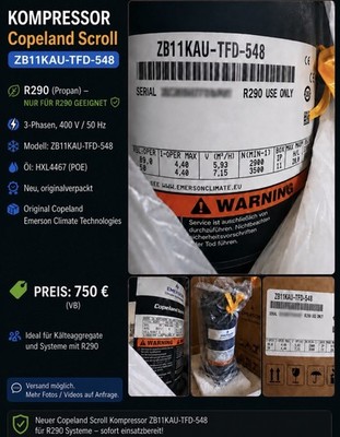 Copeland Emerson Verdichter ZB11KAU-TFD-548 für R290 Neu & OVP